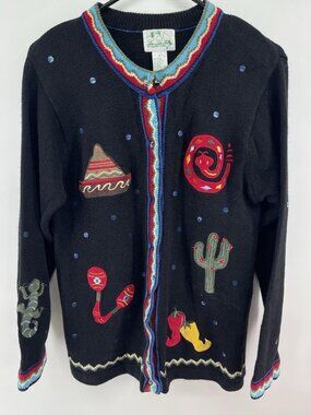 The Quacker Factory Sweater Vintage Embroidered Southwestern Spanish Womens M